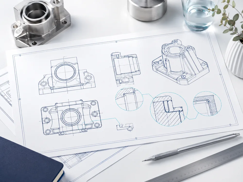Engineering drawing package on a desk